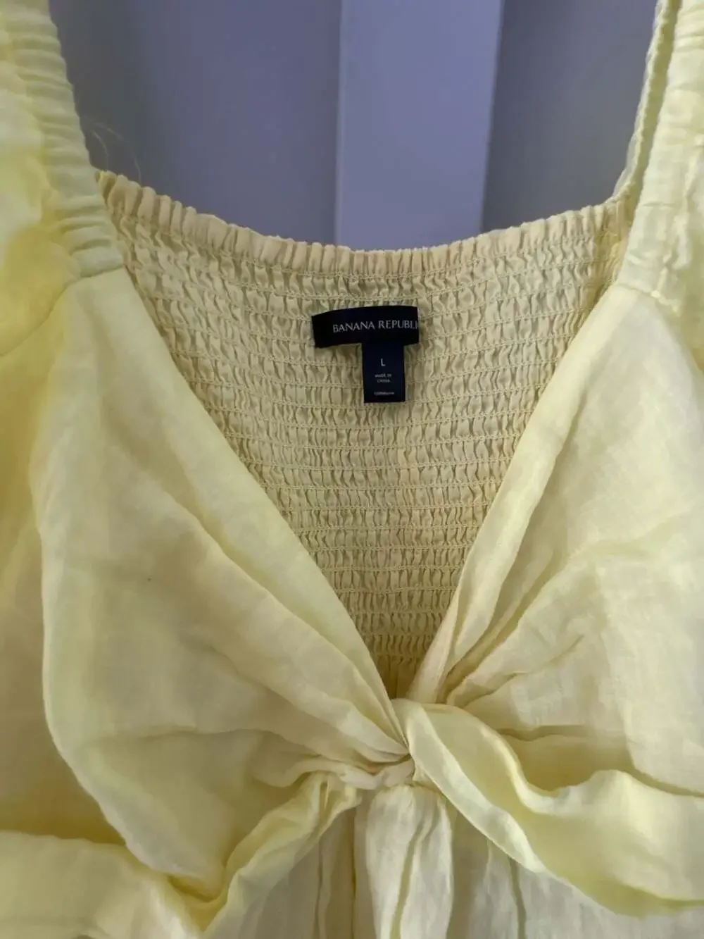 Banana Republic Yellow Twisted Front Puff Sleeve Smocked Square Neck Blouse